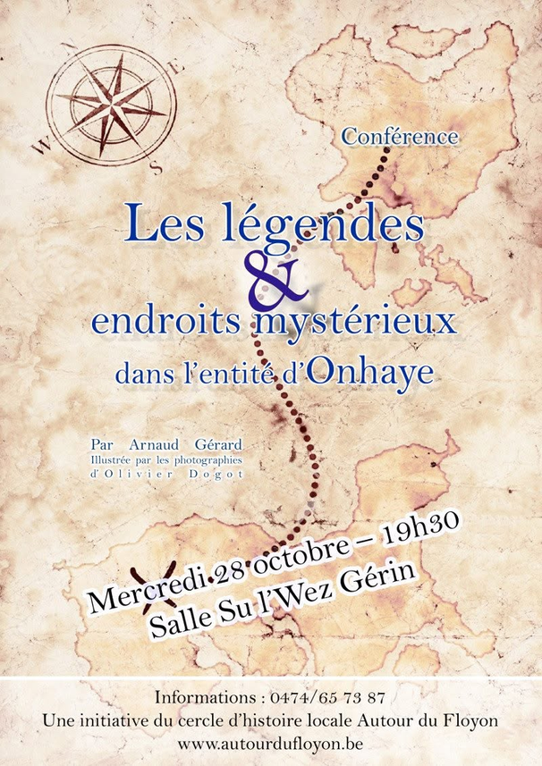 Affiche de la conférence « Les légendes et endroits mystérieux dans l’entité d’Onhaye ».