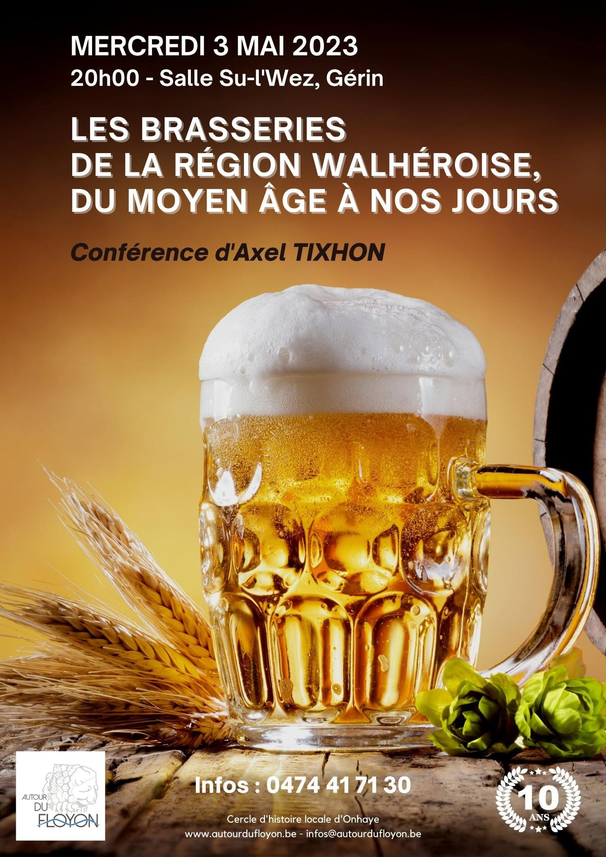 Affiche de la conférence « Les brasseries de la région walhéroise, du Moyen Âge à nos jours ».
